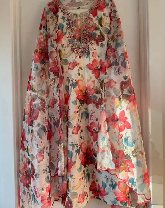 MEHAK SUIT White Floral Printed Suit - Set of 3 - Premium Suits from Chaand + Bali - Just $79! Shop now at Chaandbali