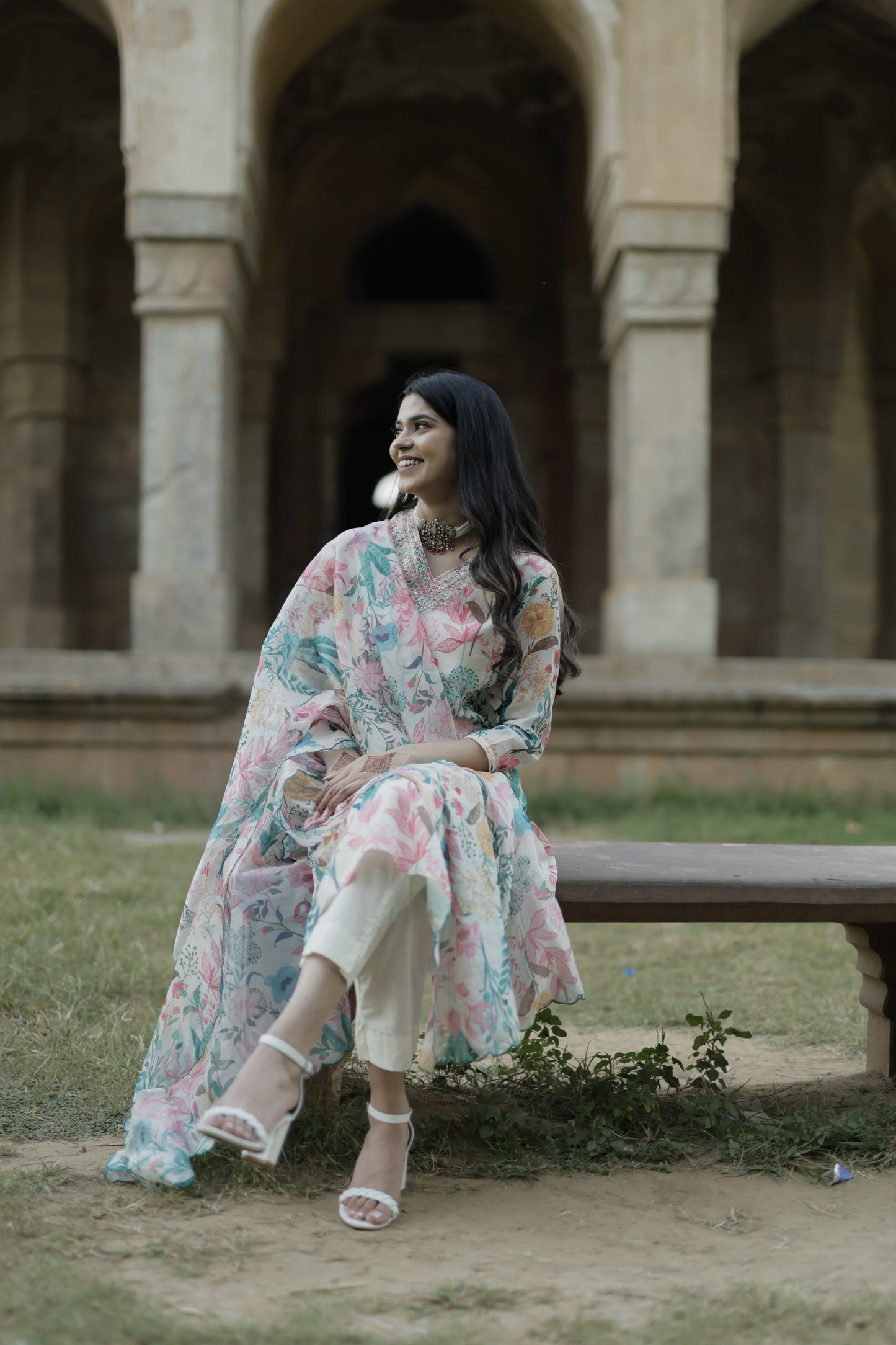 AZRA White floral printed suit - Set of 3 - Premium Suits from Chaand + Bali - Just $99! Shop now at Chaandbali