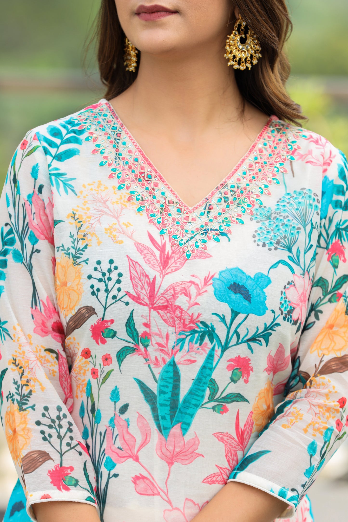 AZRA White floral printed suit - Set of 3 - Premium Suits from Chaand + Bali - Just $99! Shop now at Chaandbali
