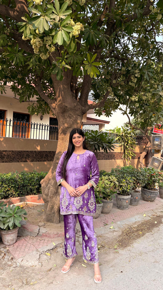 FAY PURPLE VELVET CO-ORD SET