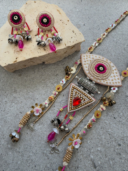 AELIRA EVIL EYE NECKLACE WITH EARRINGS