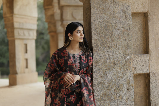 WANI SUIT BLACK FLORAL - Set of 3 - Premium Suits from Chaand + Bali - Just $79! Shop now at Chaandbali