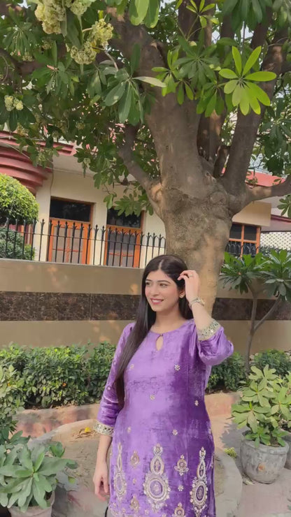 FAY PURPLE VELVET CO-ORD SET